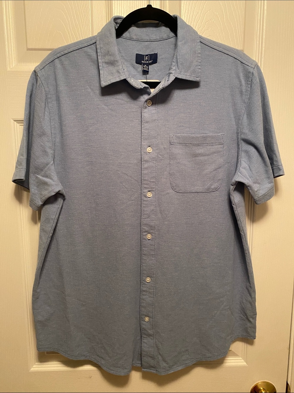 George Light Blue Knit Short-Sleeve Button Down Shirt…size M (38-40)